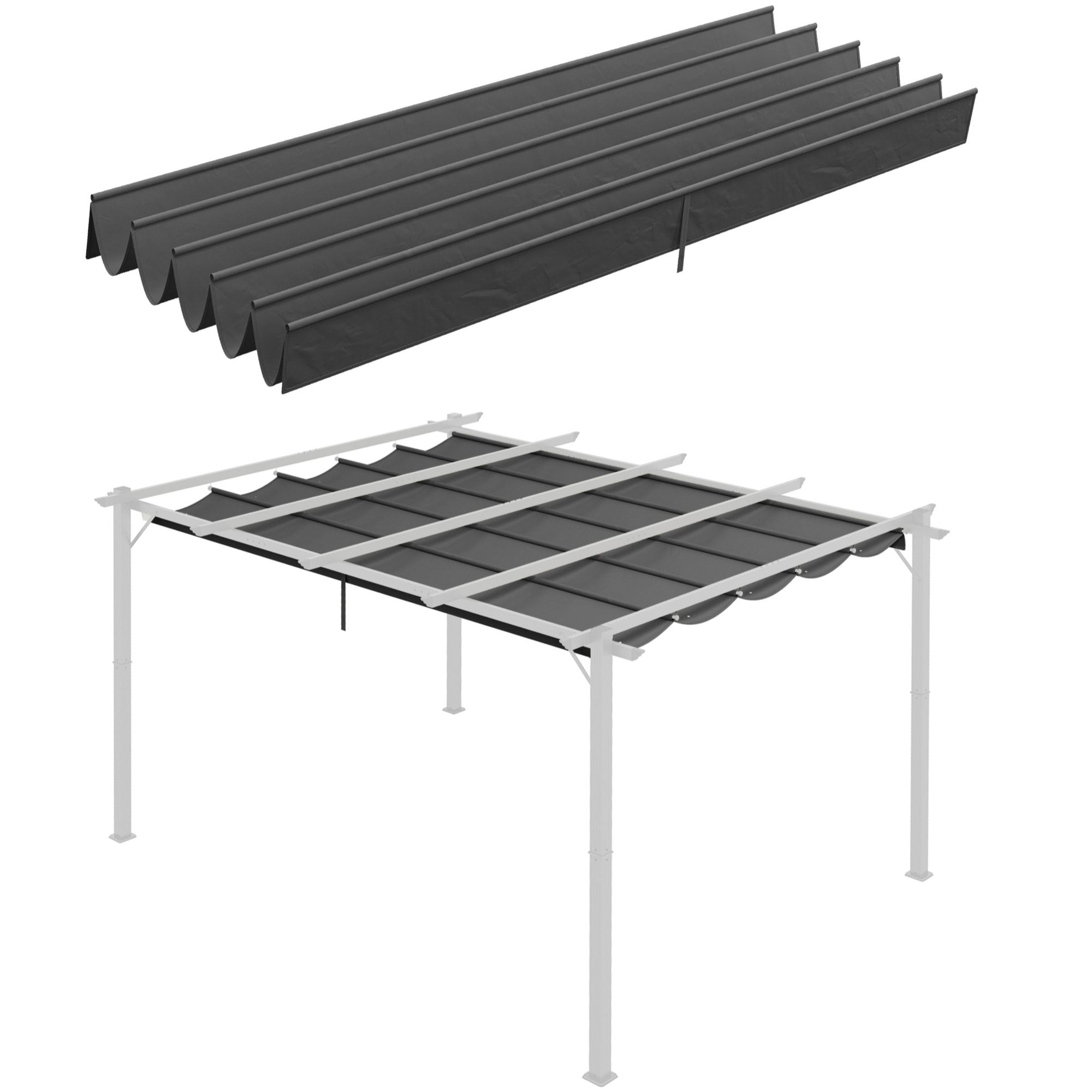 Toile de rechange pour pergola rétractable 4 x 3 m polyester haute densité 180 g/m² imperméabilisé gris