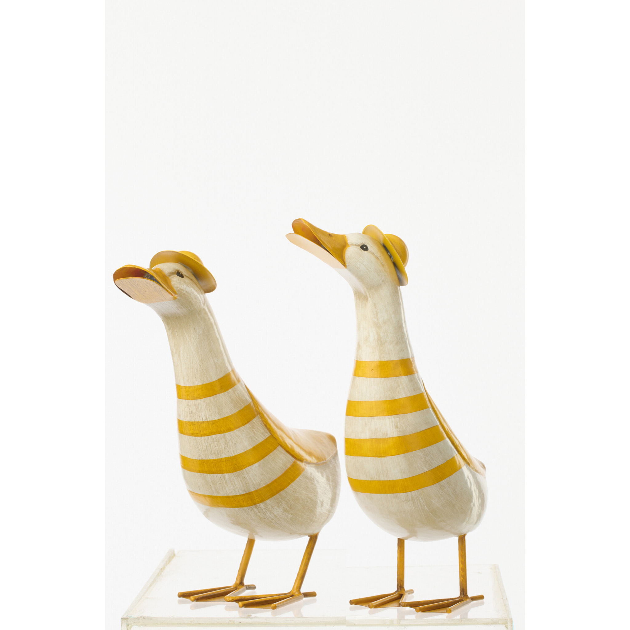 J-Line Canard Ligné décoratif - métal - jaune/blanc cassé - large- 2 pièces