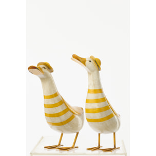 J-Line Canard Ligné décoratif - métal - jaune/blanc cassé - large- 2 pièces
