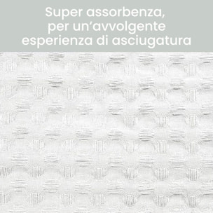 INTRECCI Set Asciugamani Bagno Viso e Bidet, Coppia Asciugamani Bagno, in Spugna di Puro Cotone 300 gr/mq, 110 x 60 cm + 60 x 40 cm, Morbido al Tatto, Tinta Unita Bianco. Modello: Napone