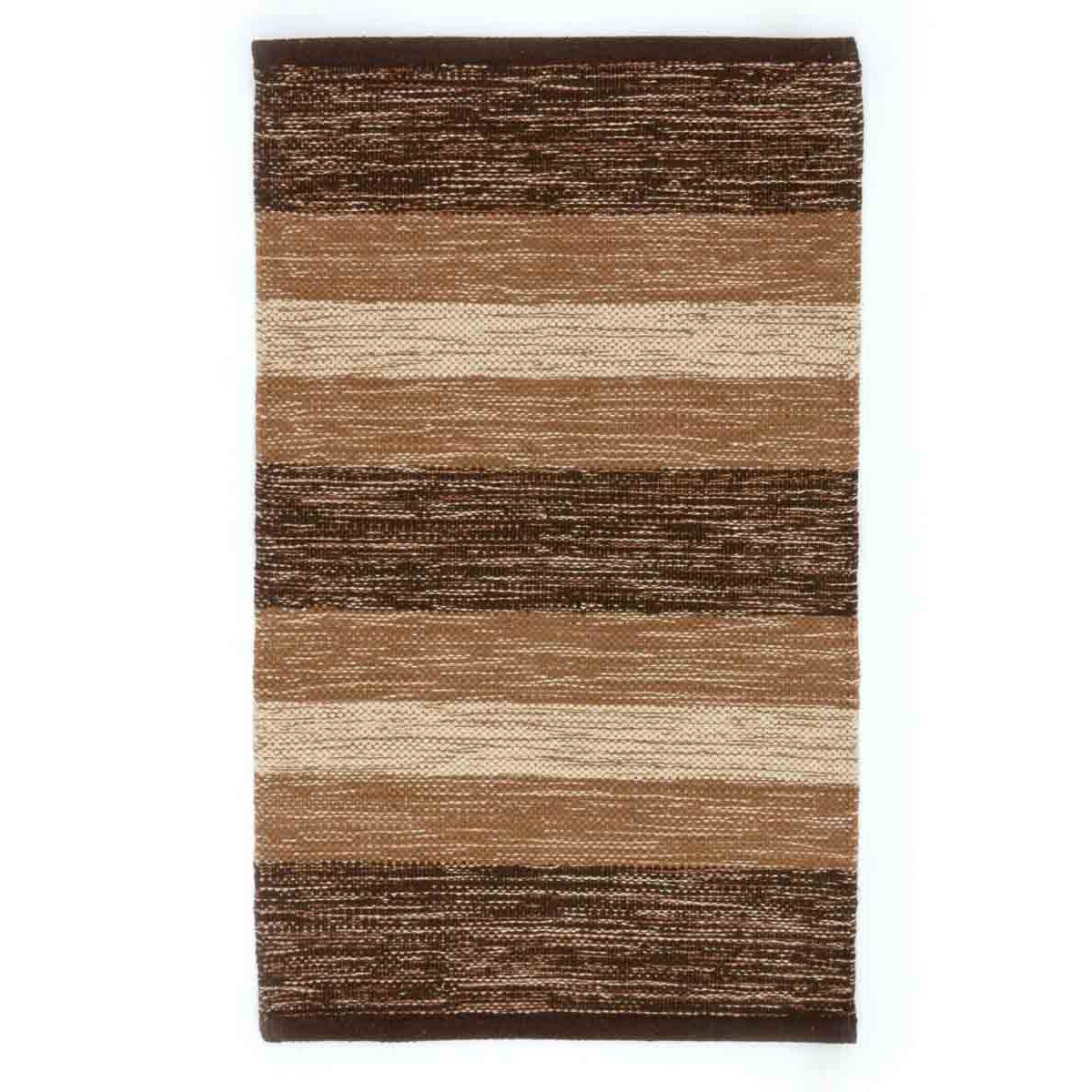 Tappeto HAPPY MARRONE disegno a righe 100% cotone annodati a mano, tappetino stuoia bagno multiuso lavabile