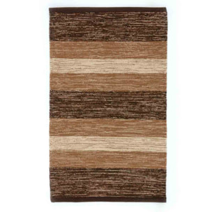 Tappeto HAPPY MARRONE disegno a righe 100% cotone annodati a mano, tappetino stuoia bagno multiuso lavabile