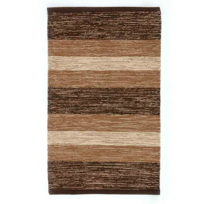 Tappeto HAPPY MARRONE disegno a righe 100% cotone annodati a mano, tappetino stuoia bagno multiuso lavabile