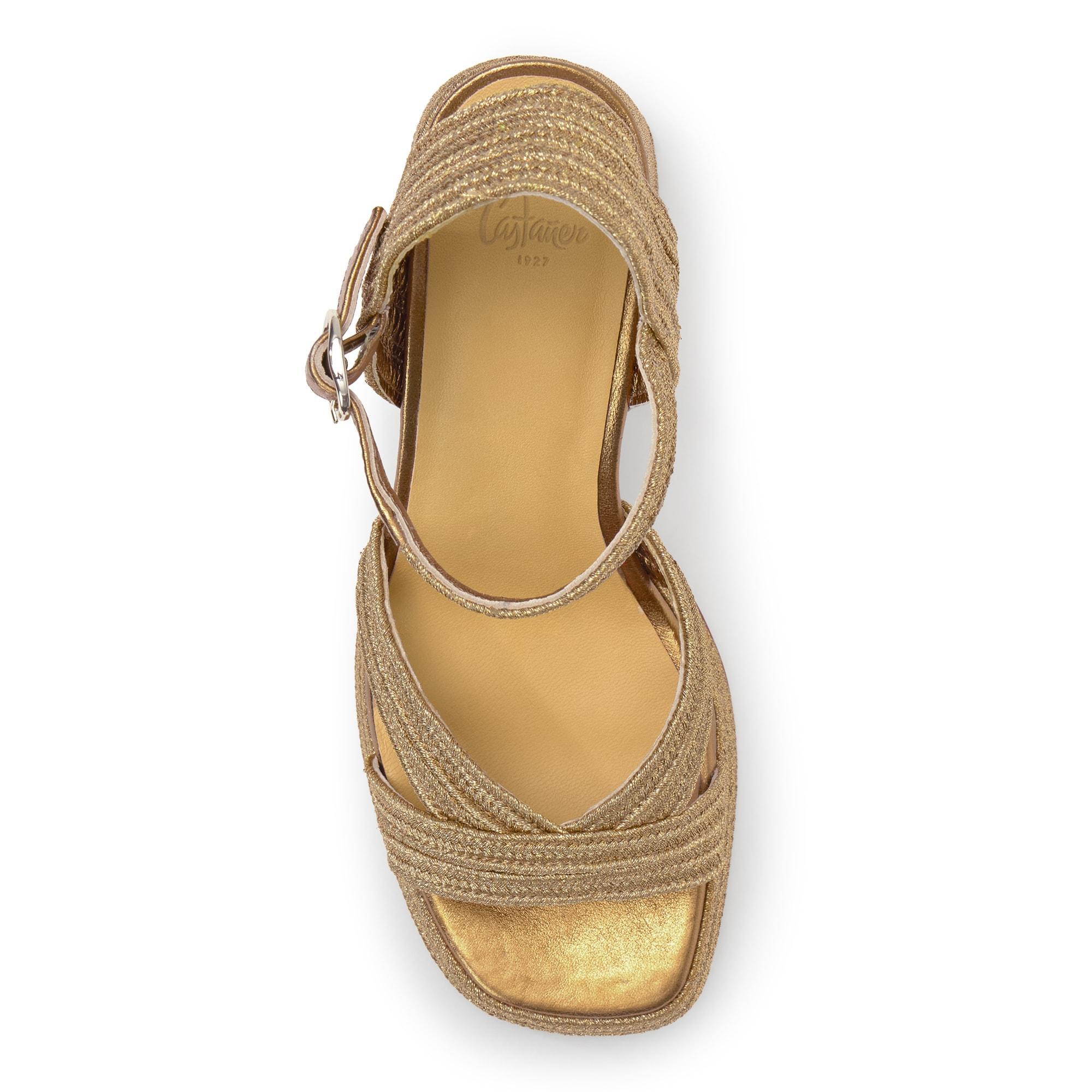 Sandalias de tacón de mujer Valle en acabados trenzados y metalizados