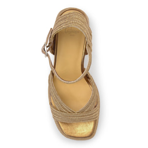 Sandalias de tacón de mujer Valle en acabados trenzados y metalizados