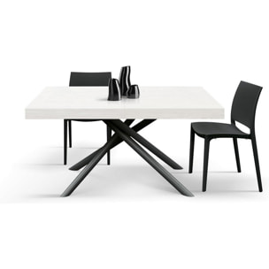 Tavolo CARRARA in legno, finitura bianco frassinato e base in metallo verniciato antracite, allungabile 140x90 cm - 220x90 cm