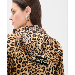 Parka tecnico corto con cappuccio stampa animalier