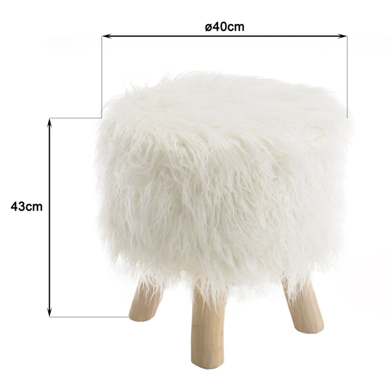 SACHA - Tabouret rond 40x40cm peau de mouton couleur ivoire pieds bois