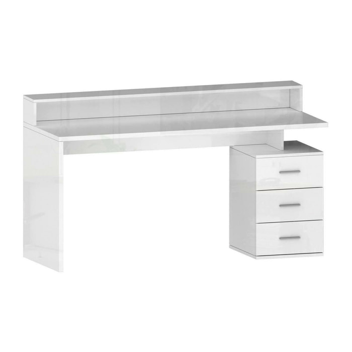 Scrivania Dcaligar, Scrittoio con sopralzo e luci LED, Scrivania ufficio multiuso, Scrivania salvaspazio multi posizione, 160x60h90 cm, Bianco