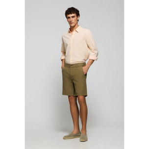 Pantalón corto Bali de lino y algodón color verde caqui con detalles bordados Polo Club