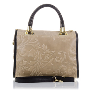 Faenza Borsa tote Donna.Pelle autentica Scamosciata Incisa Fiori