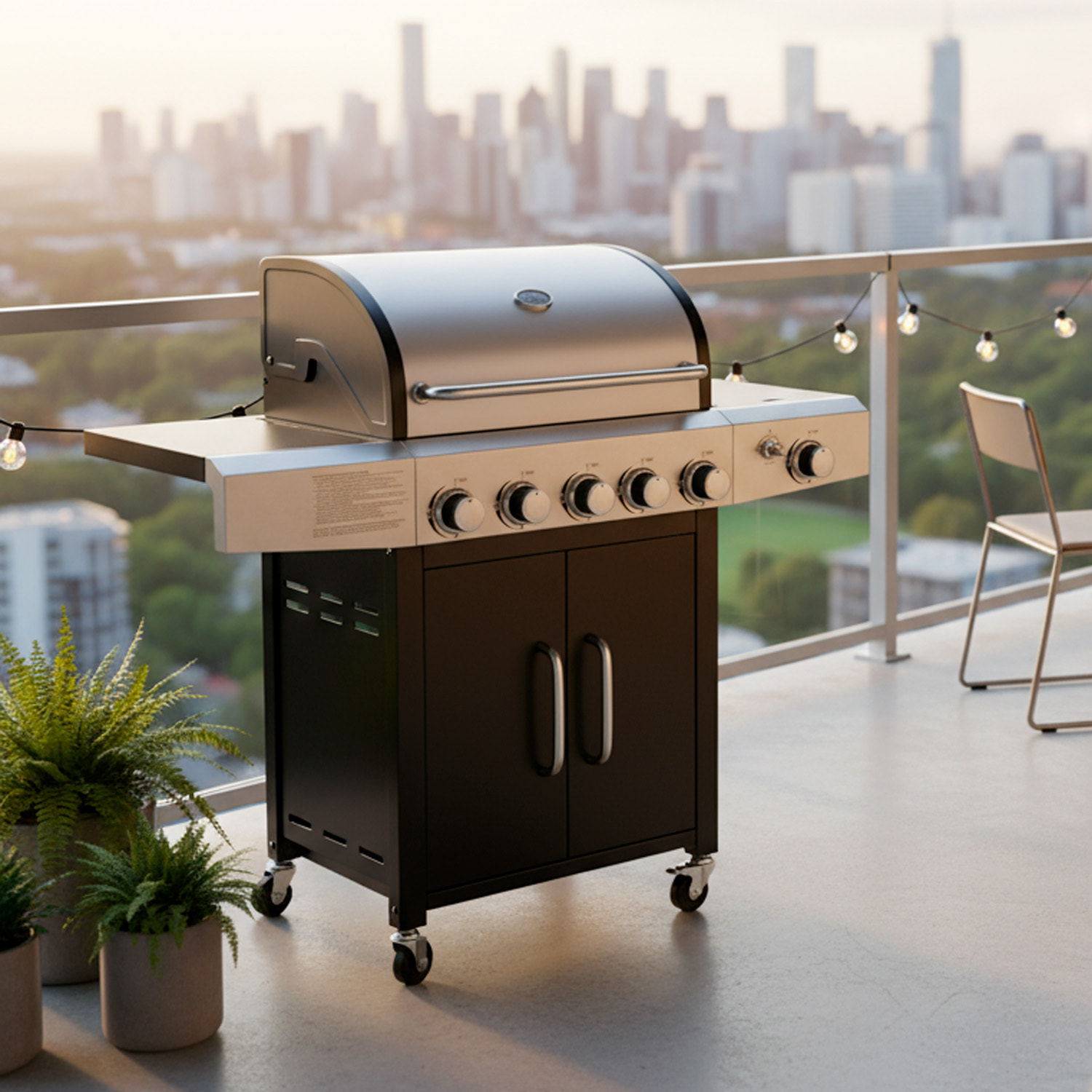 Barbecue a Gas Professionale XXL Da 19 kW con 6 Bruciatori in Acciaio Inox Fuoco Laterale Termometro Griglia Di Cottura 70x42 Cm 140×50×120 Cm Nero