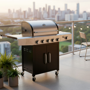 Barbecue a Gas Professionale XXL Da 19 kW con 6 Bruciatori in Acciaio Inox Fuoco Laterale Termometro Griglia Di Cottura 70x42 Cm 140×50×120 Cm Nero