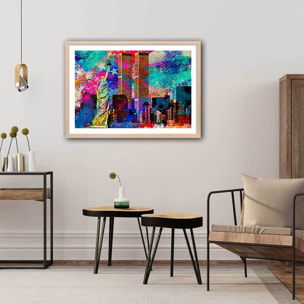 Affiche illustration graffiti new york Affiche + cadre en bois - Chêne