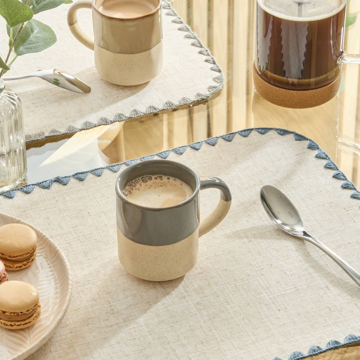 Mug Kate bleu gris et beige 20cl