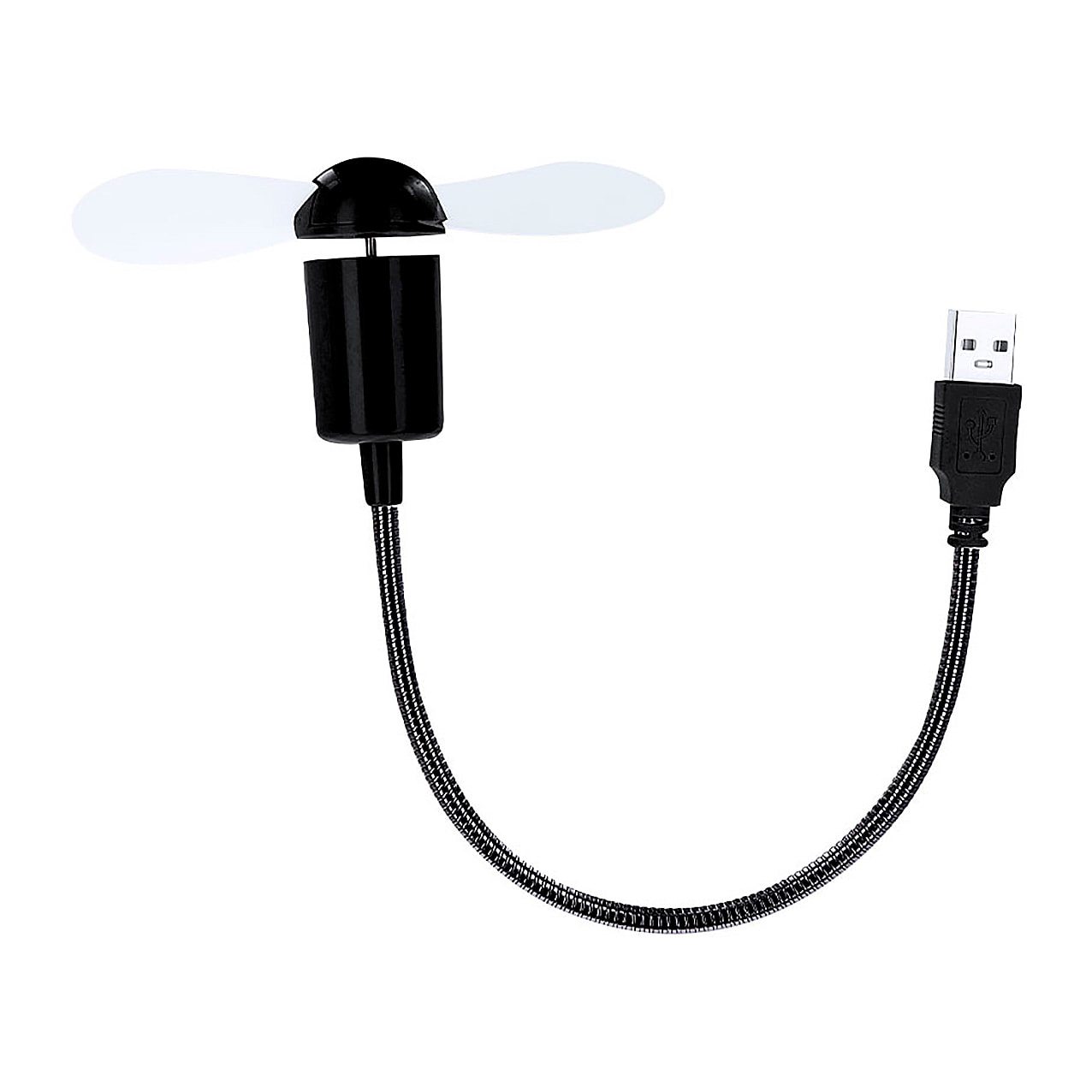 Ventilador flexible compatible con USB y USB-C, con cuello orientable para dirigir el flujo de aire. Compacto, ligero y sin necesidad de baterías, ideal para smartphones, portátiles y baterías externa