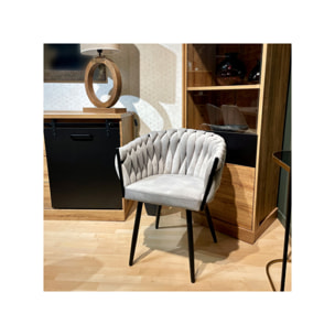 Chaise en velours tressé avec accoudoirs et pieds en métal - MELODIE 2