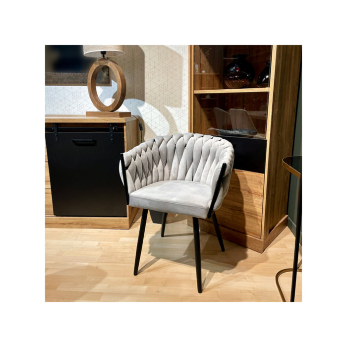 Chaise en velours tressé avec accoudoirs et pieds en métal - MELODIE 2
