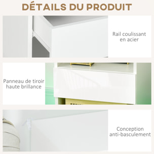 Table de chevet table de nuit LED - tiroir, niches, plateau - 40 x 40 x 55 cm - blanc brillant laqué
