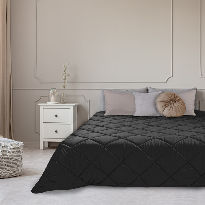 TRAPUNTA INVERNALE MATRIMONIALE IN VELLUTO NERO PRODOTTO ITALIANO