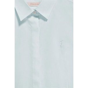 Camicia slim in popeline acquamarina con logo Rigby Go ricamato