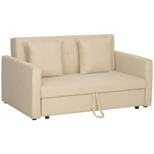 Sofá Cama de 2 Plazas Sofá Cama Tapizado en Poli Algodón con 2 Cojines Desmontables y Espacio de Almacenamiento Sofá Doble para Salón Oficina 152x101x81 cm Beige