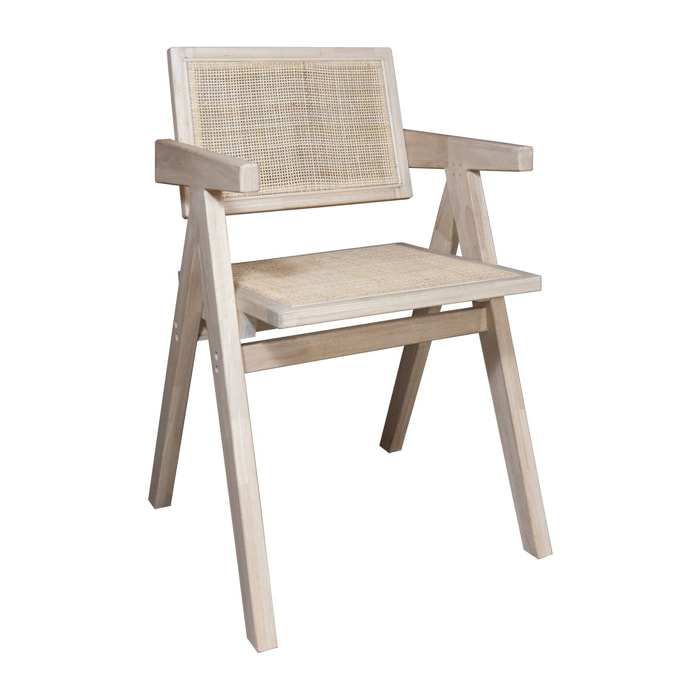 Chaise de bureau en bois de pin et canage beige HECTOR