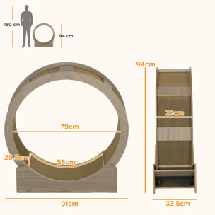 Roue d'exercice pour chat - frein, grattoirs - dim. 91L x 33,5P x 94H cm - aspect bois brun