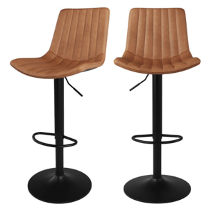 Lot de 2 chaises de bar réglables 62,5/83 cm camel en cuir synthétique - Killi