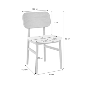 Lot de 2 chaises vintage bois d'hévéa finition brossée naturel et tissu. L 52 x P 45 x H 80cm - OLYMPIE