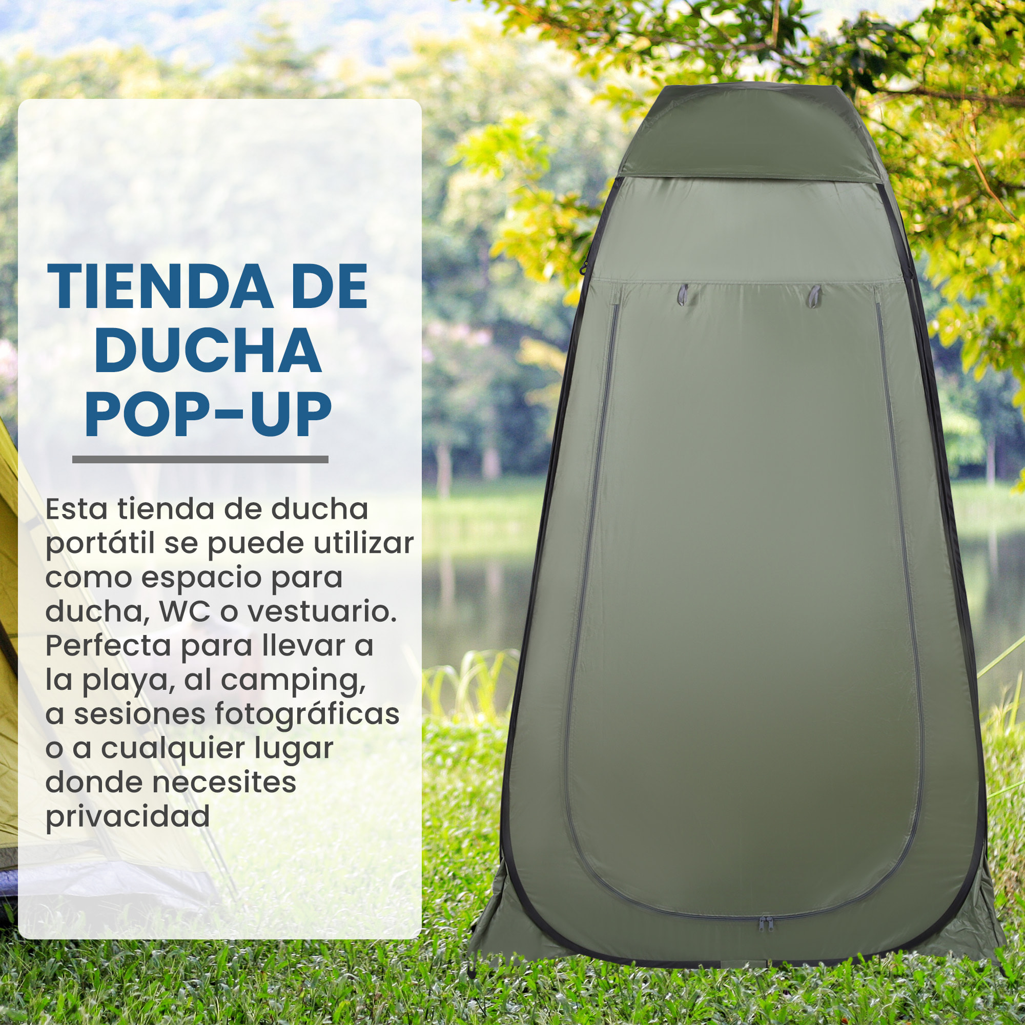 Tienda de Ducha Pop-Up Tienda de Privacidad Portátil Tienda Instantánea con Bolsa de Transporte para Baño Vestuario Cambiador 120x120x190 cm Verde