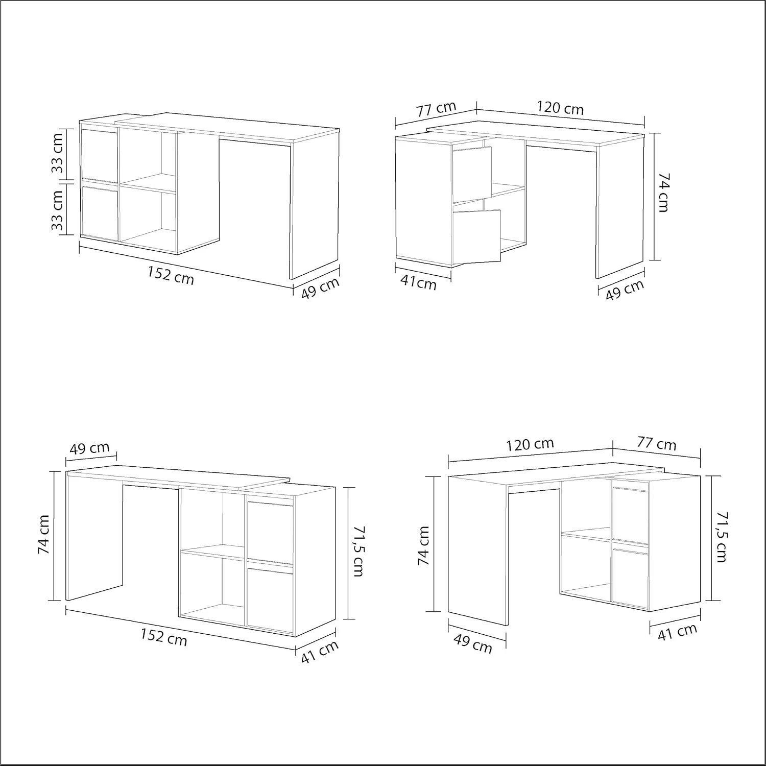 Scrivania Multiposizione Angolare O Dritta Reversibile Con 4 Ripiani Chiusi Vani A Giorno Ufficio Studio Casa Gaming Design 152 x 49 x 74 Cm Bianco