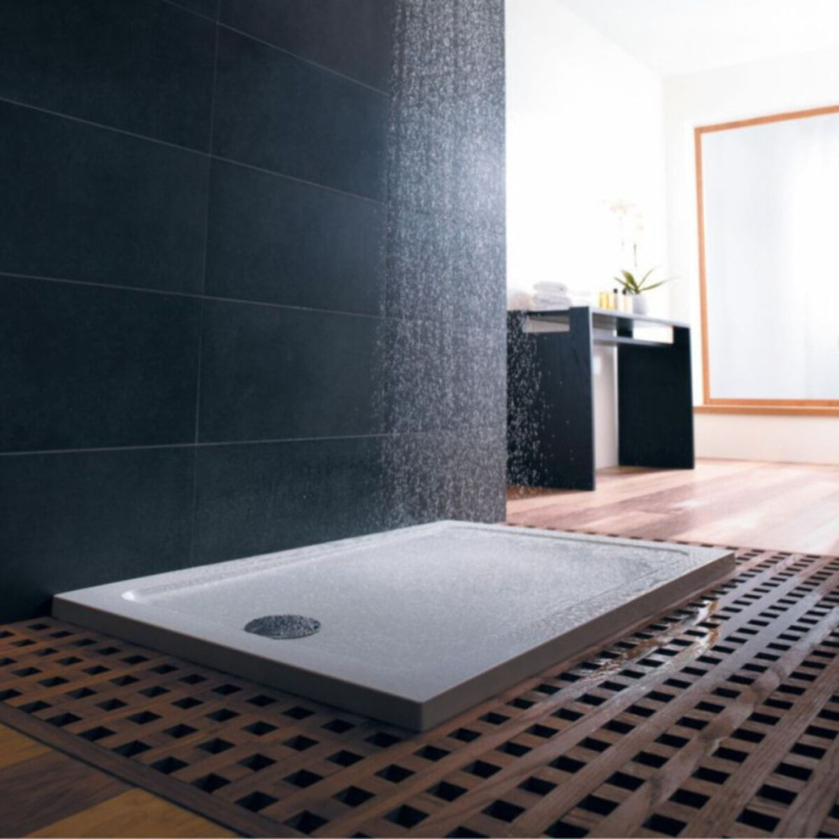 Receveur de douche 90 x 90 cm Flight carré blanc avec bonde horizontale chromé