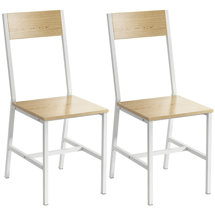 Pack de 2 Sillas de Comedor, Sillas de Cocina Modernas, con Respaldo Inclinado, Marco Metálico, para Salón, Sala de Estar, Natural
