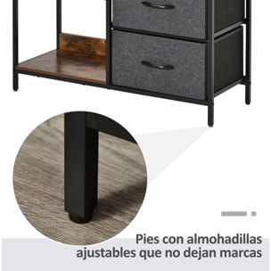 HOMCOM Cómoda Cajonera de Tela con 3 Cajones Plegables y 2 Estantes Estilo Industrial para Dormitorio Salón Pasillo 80x29x71 cm Marrón Rústico y Gris Oscuro