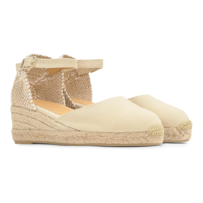 Alpargata de cuña 3 cm en lona de algodón con pulsera y hebilla