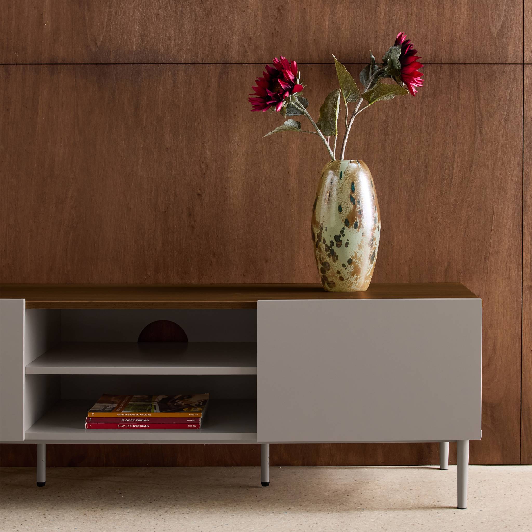 Meuble TV métal et décor bois 2 portes 140cm ASHTON