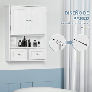 Armario de Pared para Baño Armario Colgante Mueble Suspendido de Baño con 2 Puertas y 2 Cajones para Cocina Estilo Moderno 50,8x17,8x66 cm Blanco