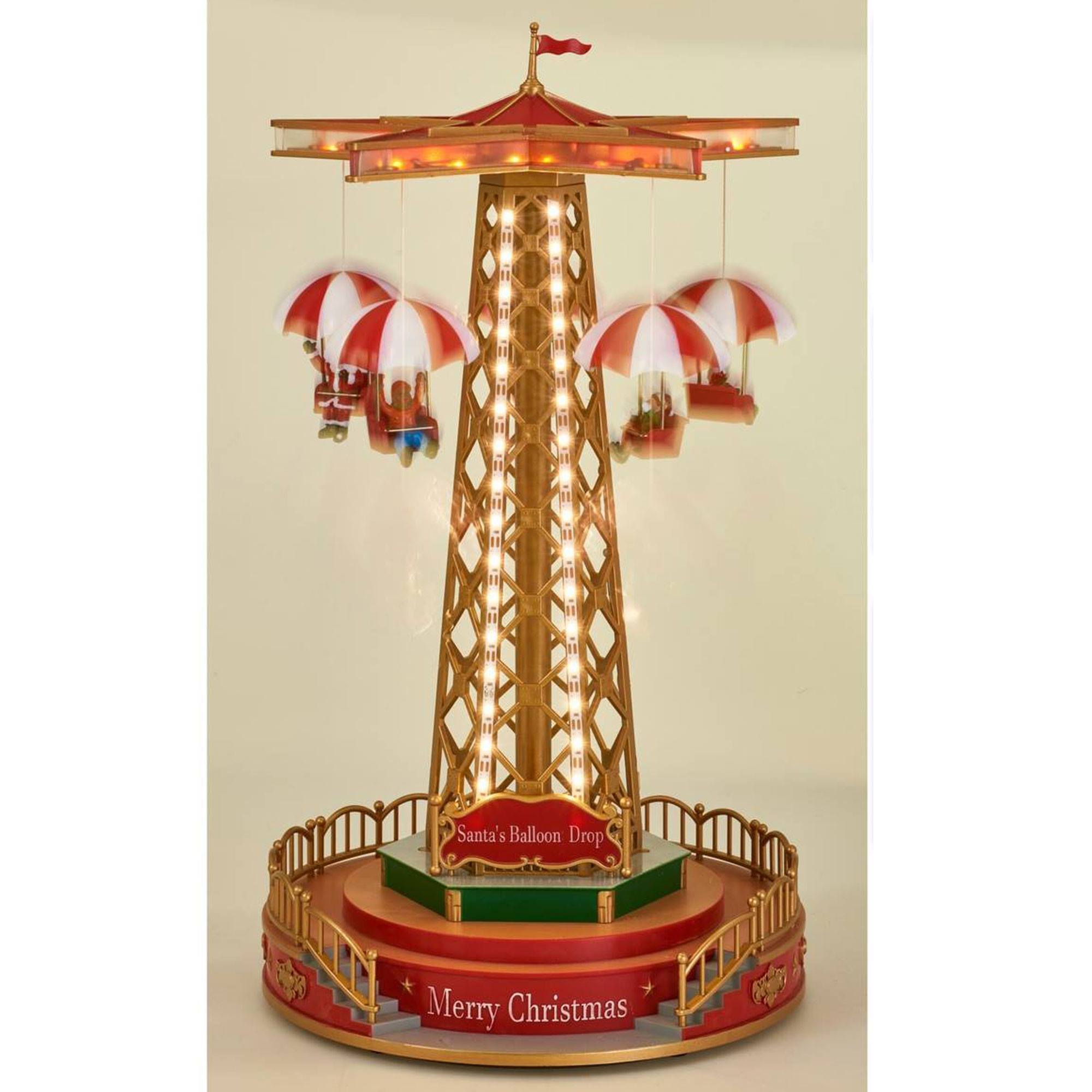 Carrusel navideño papá noel con globos, movimiento giratorio, música y luces led, funciona con pilas, decoración de navidad 24,5x24,5x44,5cm