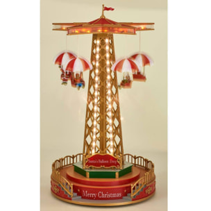 Carrusel navideño papá noel con globos, movimiento giratorio, música y luces led, funciona con pilas, decoración de navidad 24,5x24,5x44,5cm
