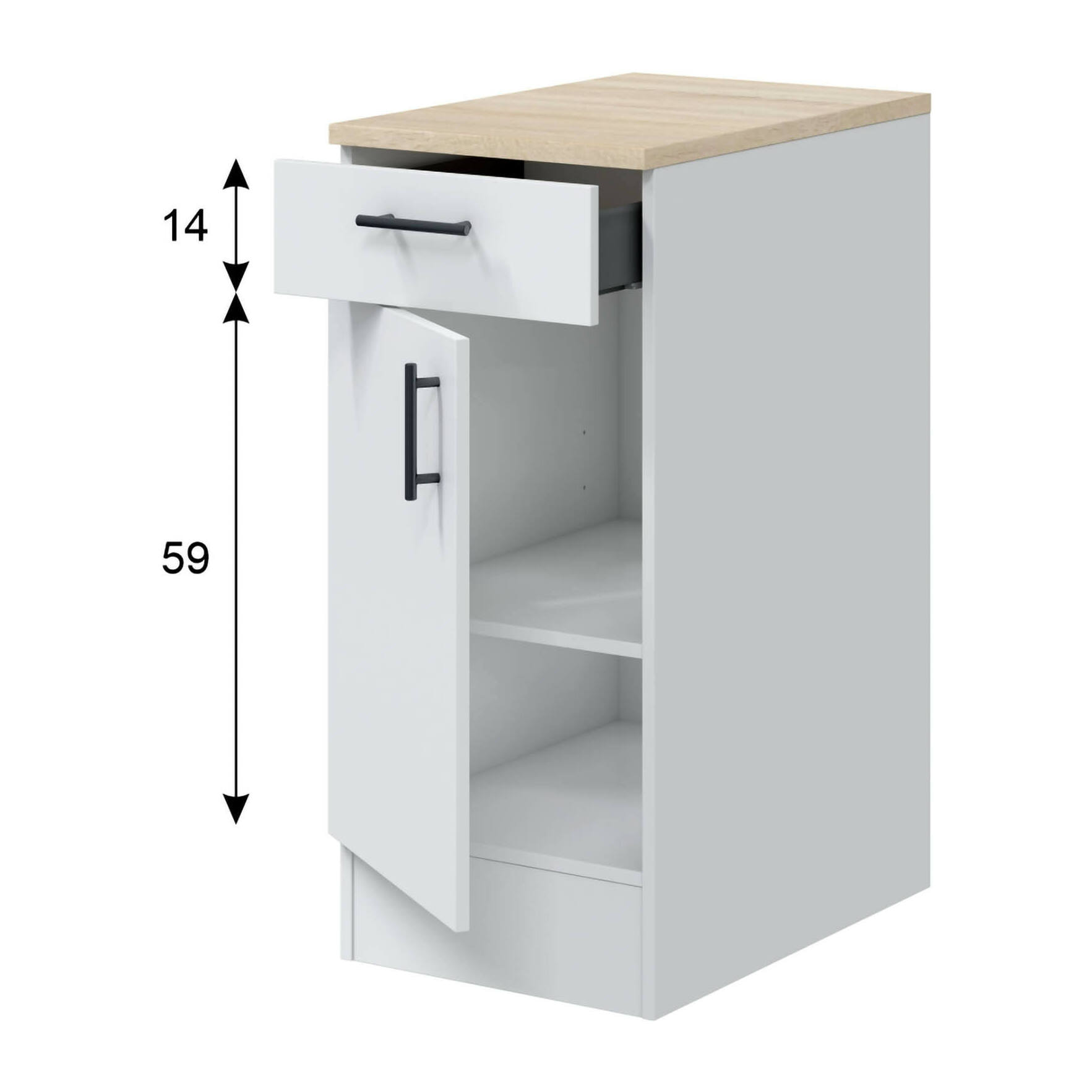 Mobile 1 anta con cassetto Orvia, Mobile contenitore misto, Base cucina con anta e cassetto, Modulo multiuso, 40x60 h90 cm, Bianco e Rovere