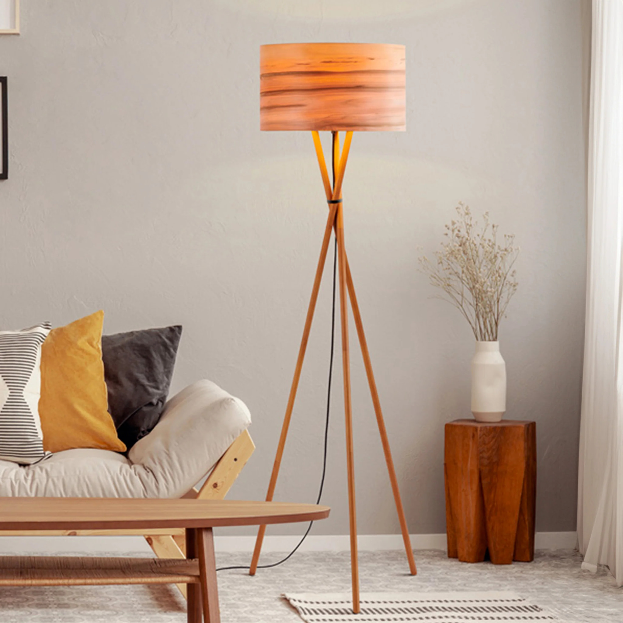 Lampadaire en bois d'hêtre et feuille de bois - Kyoto