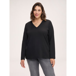 Fiorella Rubino - Camiseta con textura 3D y cadenita - Negro