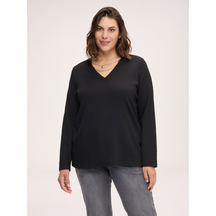 Fiorella Rubino - Camiseta con textura 3D y cadenita - Negro