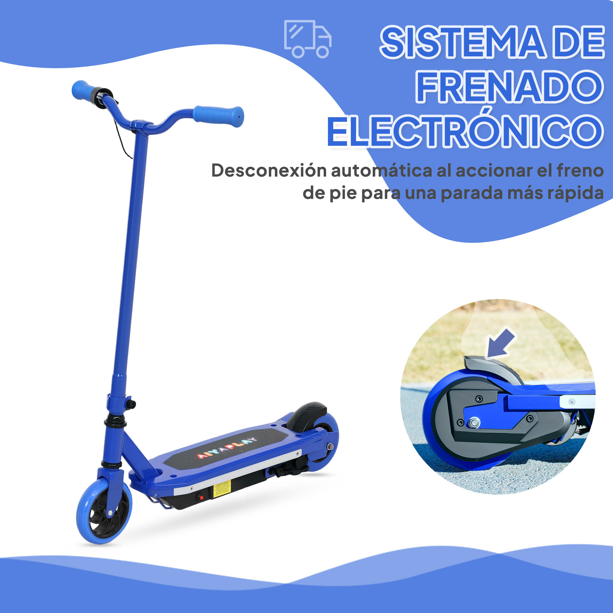Patinete Eléctrico para Niños de 6-14 Años Patín Eléctrico Max. 10 km/h Motor 80 W Autonomía Máxima 8 km Patinete Eléctrico Infantil con Luces LED Freno Posterior Azul