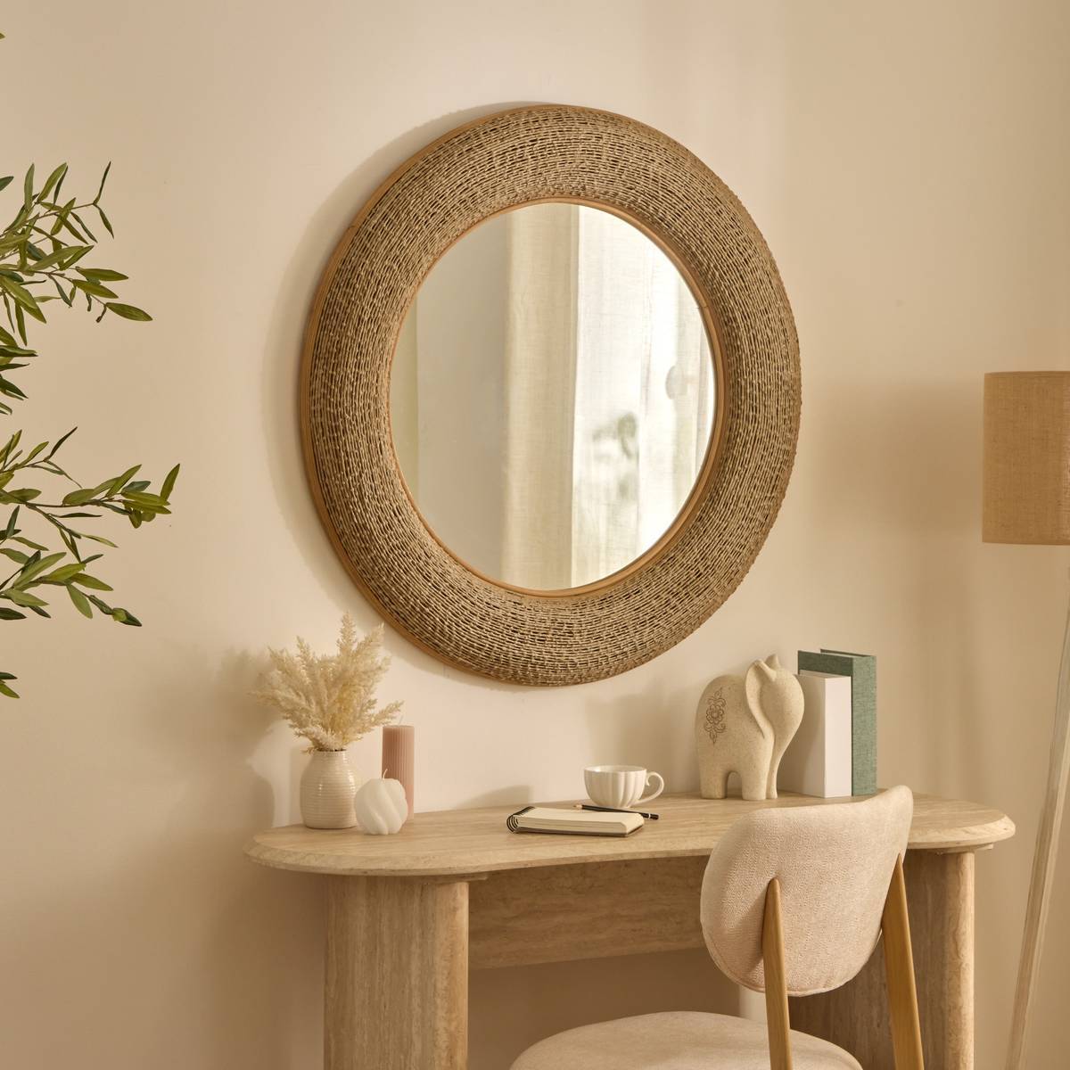 Miroir Nathan rond D.90,5cm beige