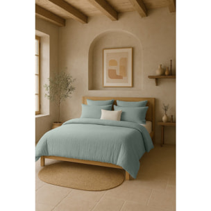 Housse de couette 100% gaze de coton lavé bleu givrée