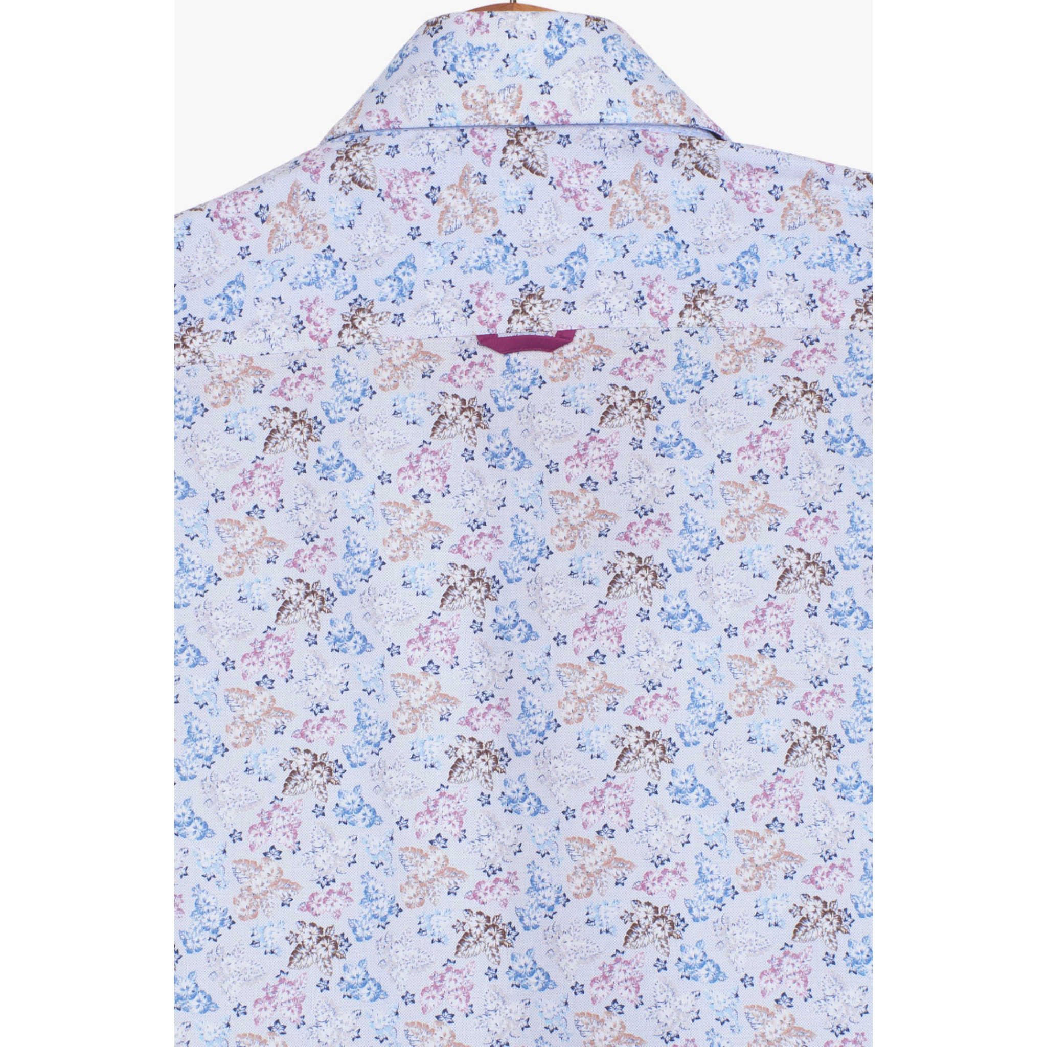 Camicia Uomo 2 Bottoni Button Down 7bottoni Doppio Coll Popeline Stampato Bianco Blu Avion