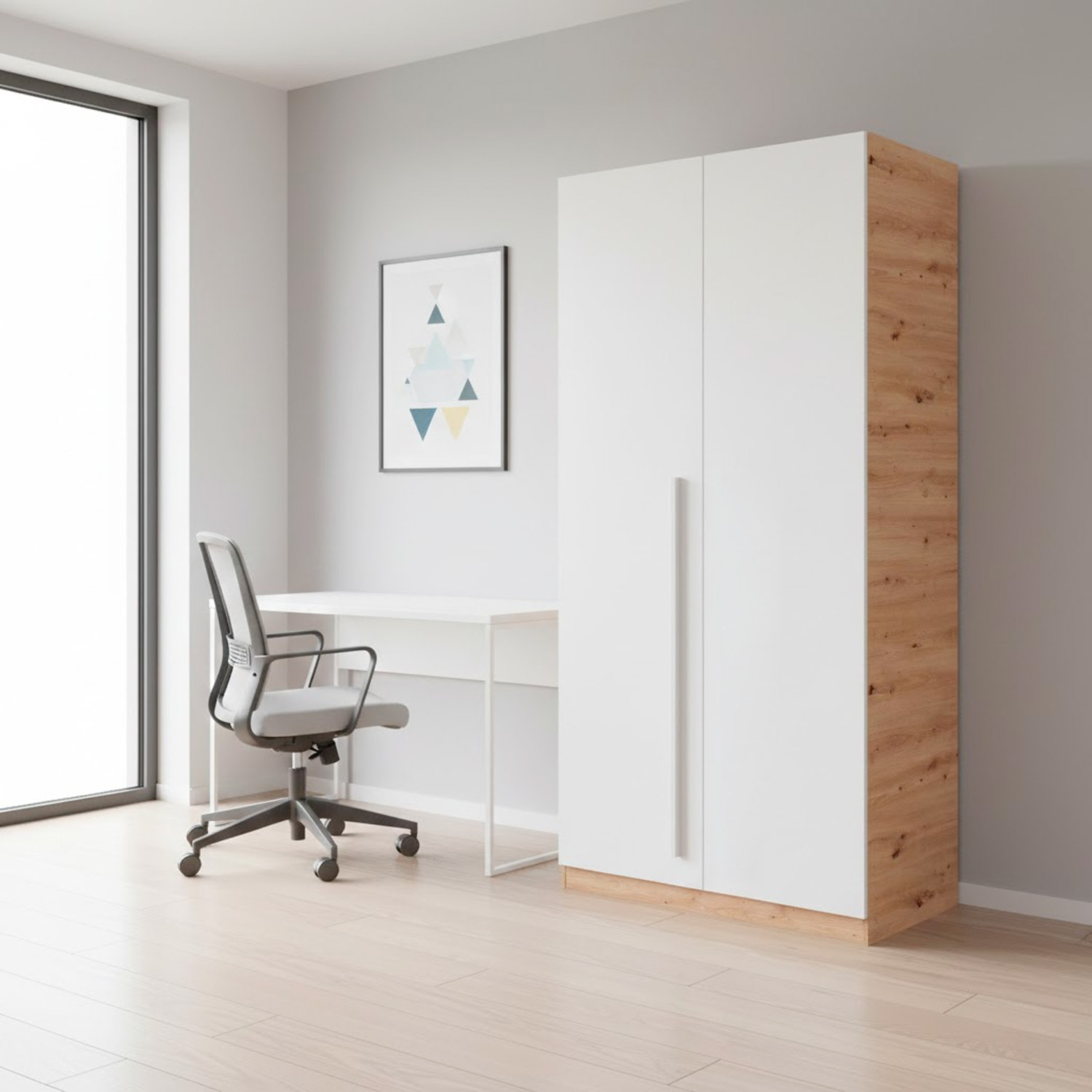 Armadio A 2 Ante Con Asta Appendiabiti E 3 Ripiani Armadietto Mobile Guardaroba Mobiletto Moderno Cameretta Camera 90 x 200 x 52 Cm Bianco E Rovere