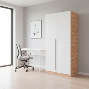 Armadio A 2 Ante Con Asta Appendiabiti E 3 Ripiani Armadietto Mobile Guardaroba Mobiletto Moderno Cameretta Camera 90 x 200 x 52 Cm Bianco E Rovere